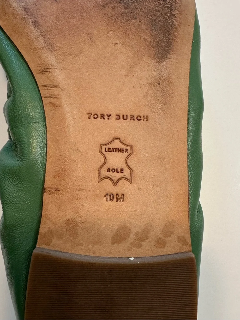 Tory Burch Ballet Flats Dress Shoes Leather Square Toe Bow Green Women’s Size 10
